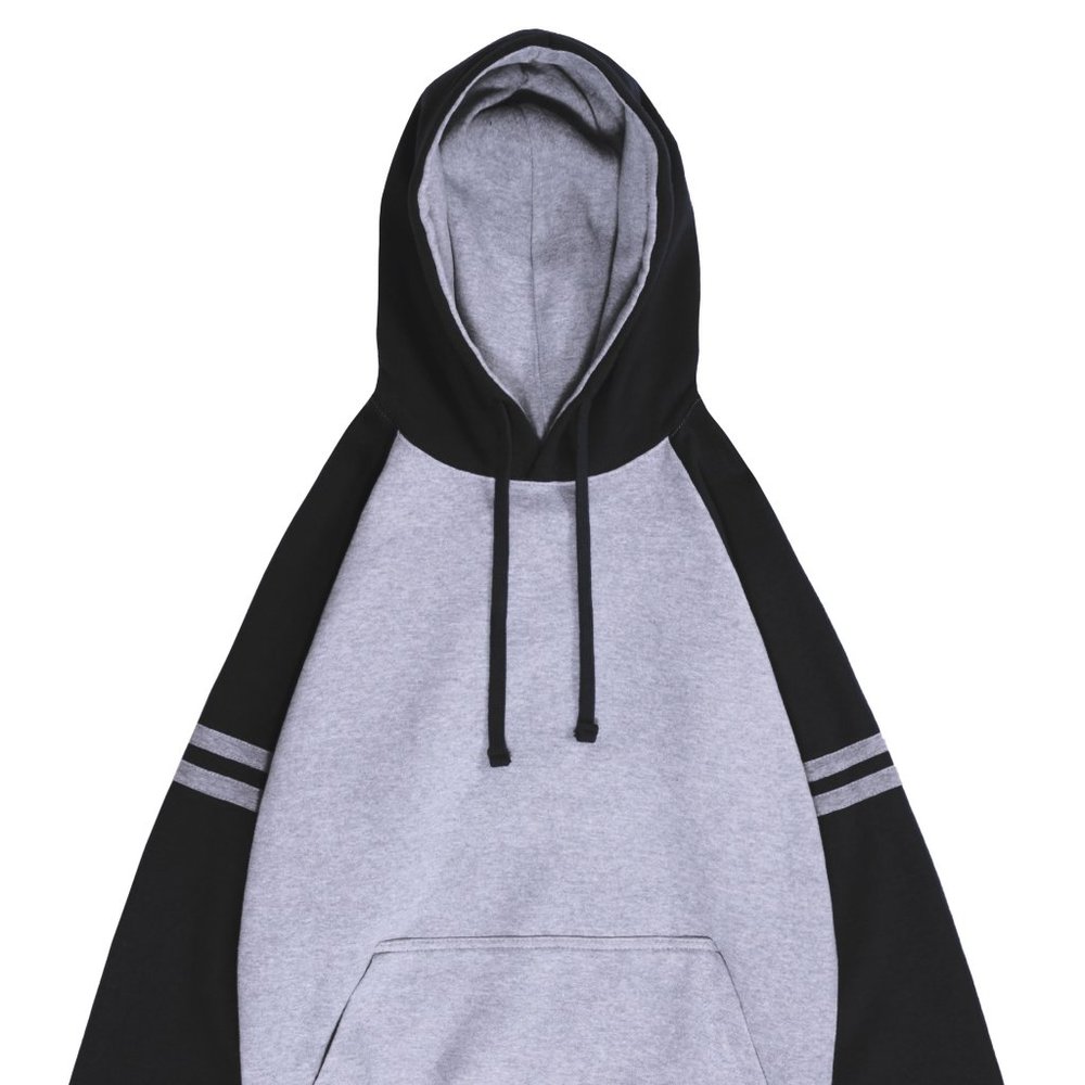 Men's Premium Heavyweight Pullover Two-Tone Hoodies HGrey Black